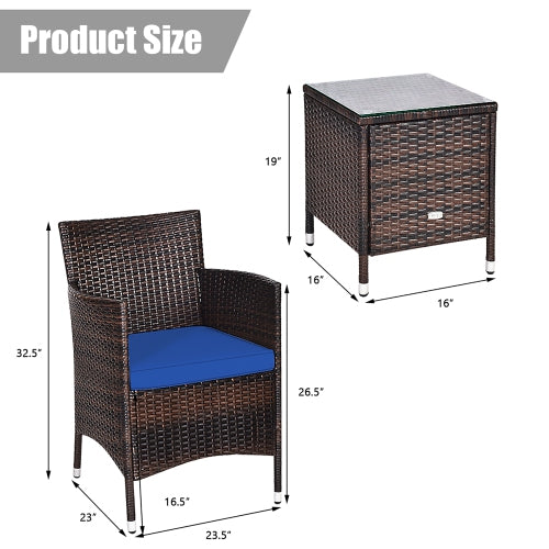 Outdoor 3 PCS PE Rattan Wicker Furniture Sets Chairs Coffee Table, fully assembled