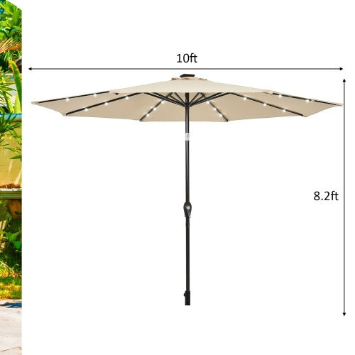 10' Solar LED Lighted Patio Market Umbrella Shade Tilt Adjustment Crank - BEIGE