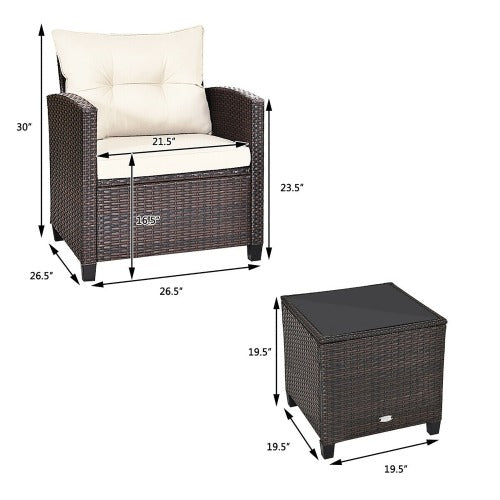 3PCS Patio Rattan Furniture Set Cushioned Conversation Set, In Box Unassembled