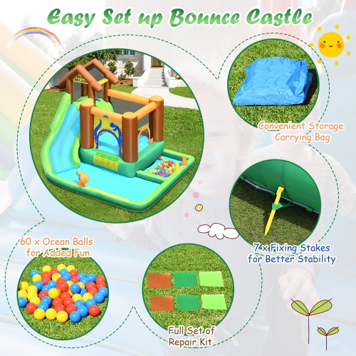 Bountech Inflatable Waterslide Bounce House Climbing Wall Ball Pit w/ Blower