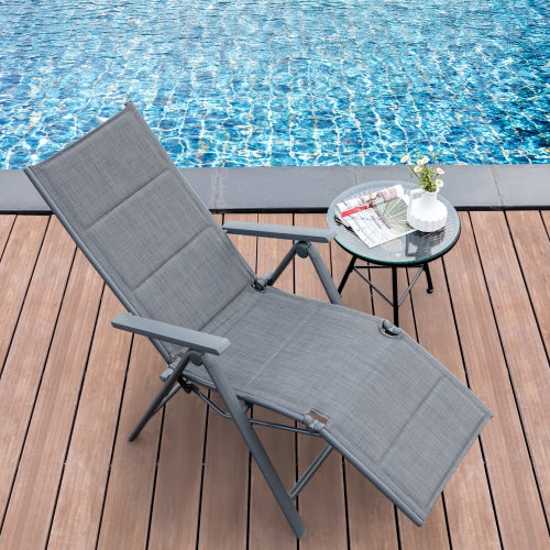 Outdoor Foldable Reclining Padded Chair Aluminum Frame Adjustable