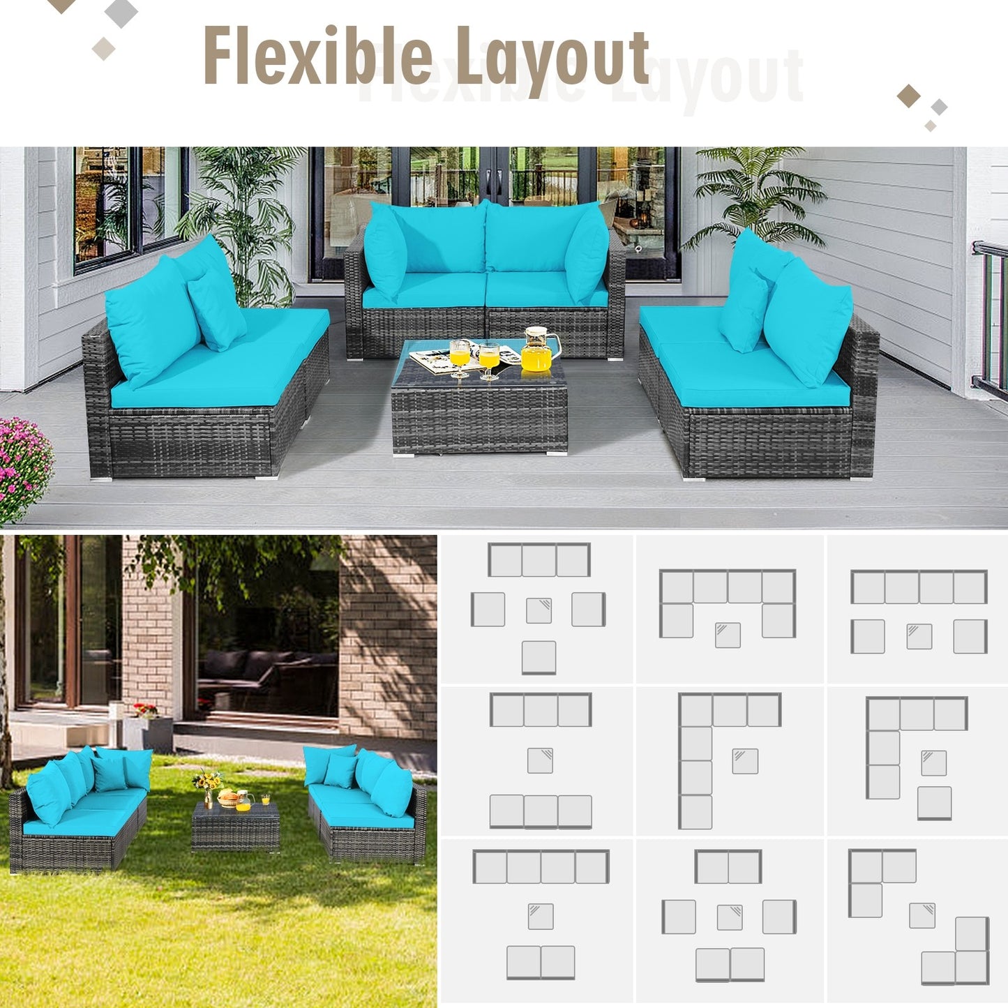 7 Pieces Rattan Sectional Sofa Set - *UNASSEMBLED/IN BOXES(3)* - HW68058DK