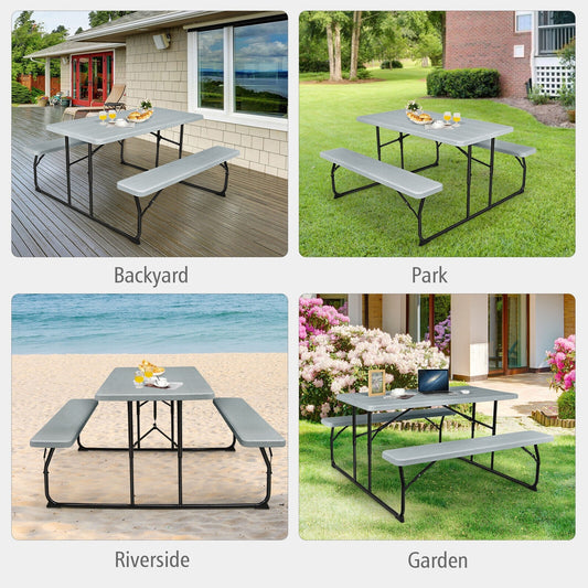 Indoor and Outdoor Folding Picnic Table Bench Set with Wood-like Texture, 1 box unassembled