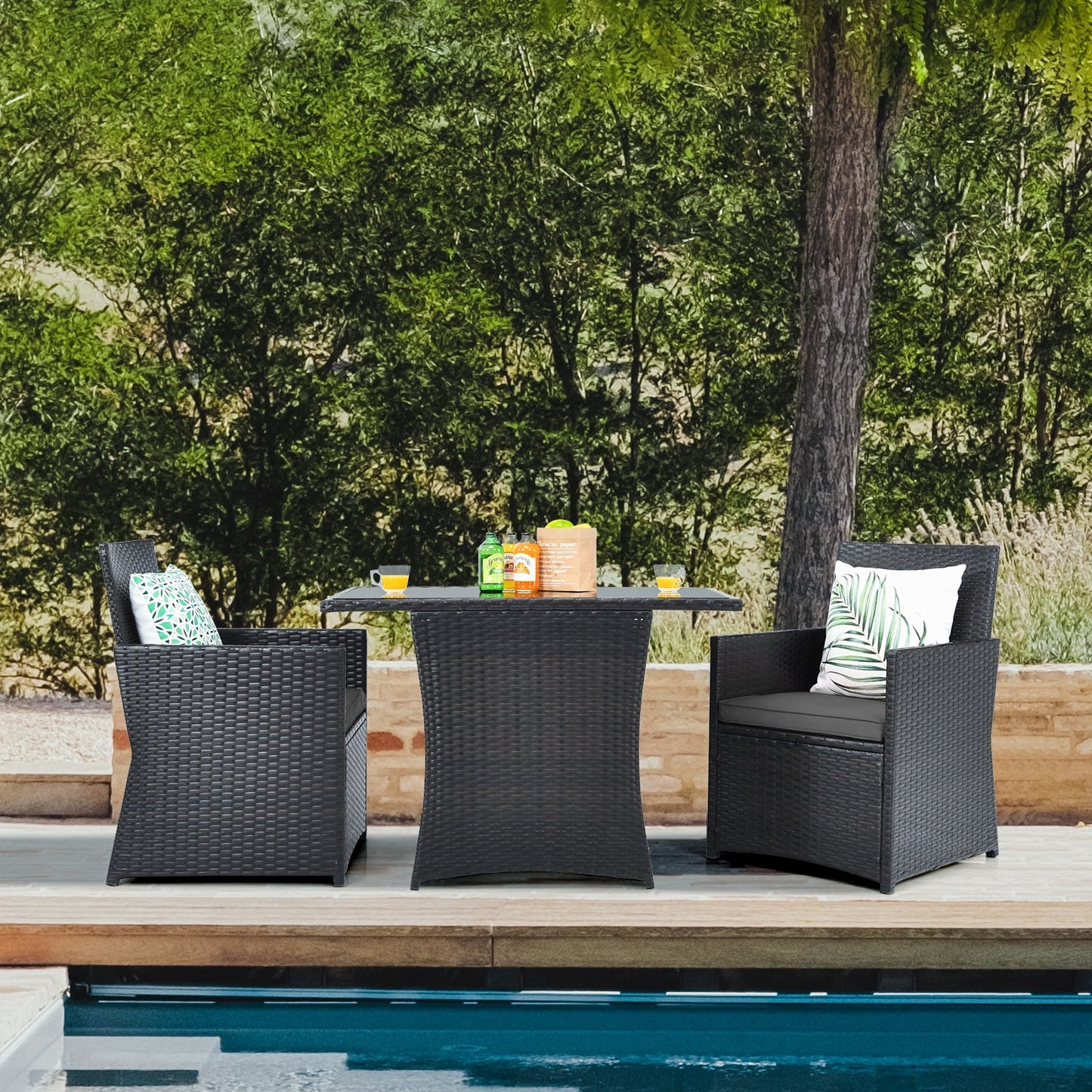 3 Pieces Patio Rattan Furniture Set with Cushion and Sofa Armrest - HW68178GR