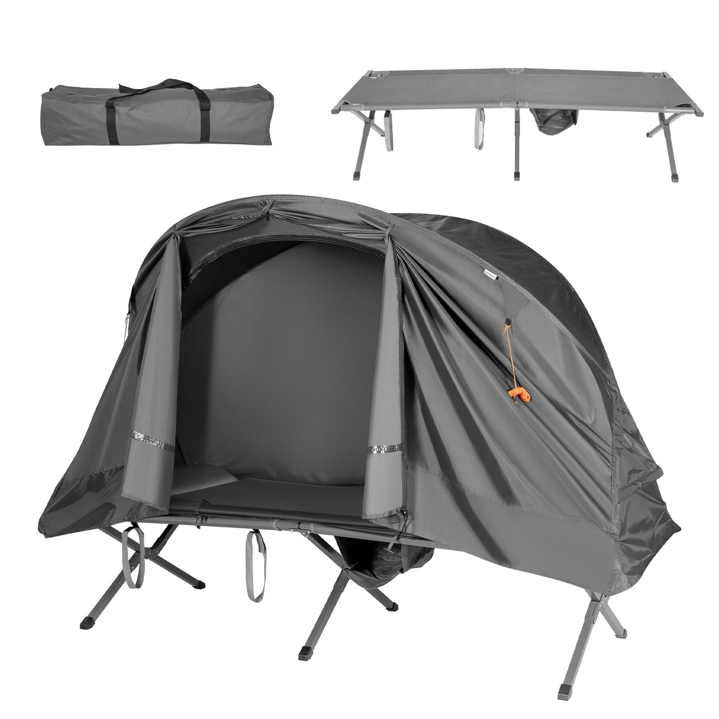 1-Person Cot Elevated Compact Tent Set with External Cover, grey