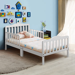 Classic Design Kids Wood Toddler Bed Frame with Two Side Safety Guardrails *FULLY ASSEMBLED*