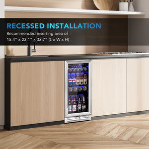 100 Can Built-in Freestanding Beverage Cooler Refrigerator with Adjustable Temperature and Shelf