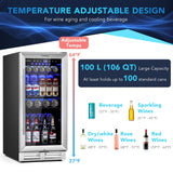 100 Can Built-in Freestanding Beverage Cooler Refrigerator with Adjustable Temperature and Shelf