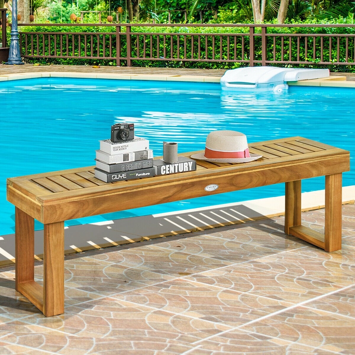 Acacia Wood Dining Bench with Slatted Seat (Fully Assembled)