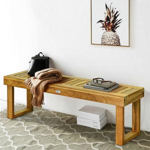 Acacia Wood Dining Bench with Slatted Seat