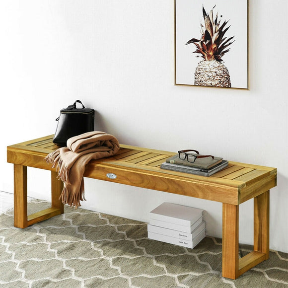 Acacia Wood Dining Bench with Slatted Seat