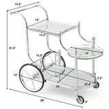 Kitchen Glass Shelves Metal Frame Serving Rolling Cart, assembled