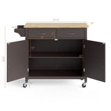 Irregular, Modern Rolling Kitchen Cart Island with Wood Counter Top, Black, wood top, fully assembled