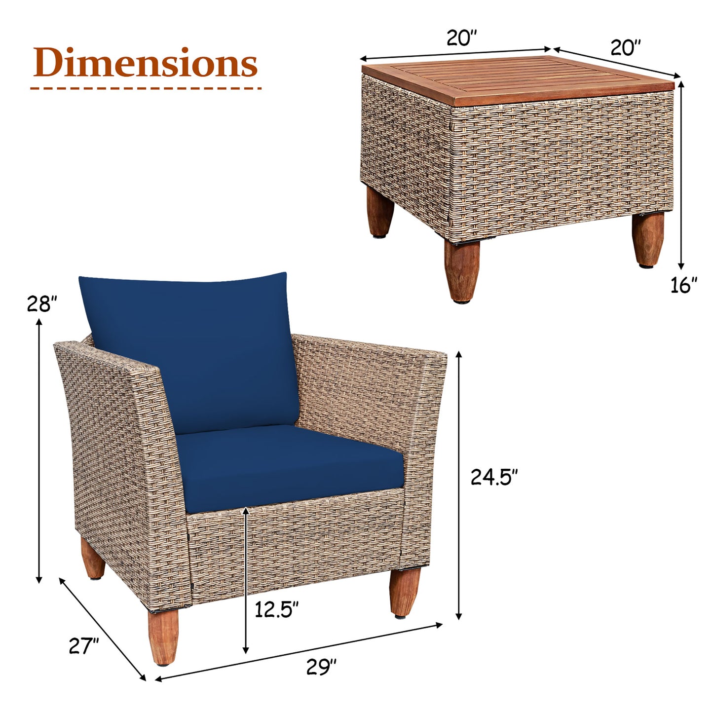 Patio Rattan Furniture Set Wood Table Top Cushion Sofa