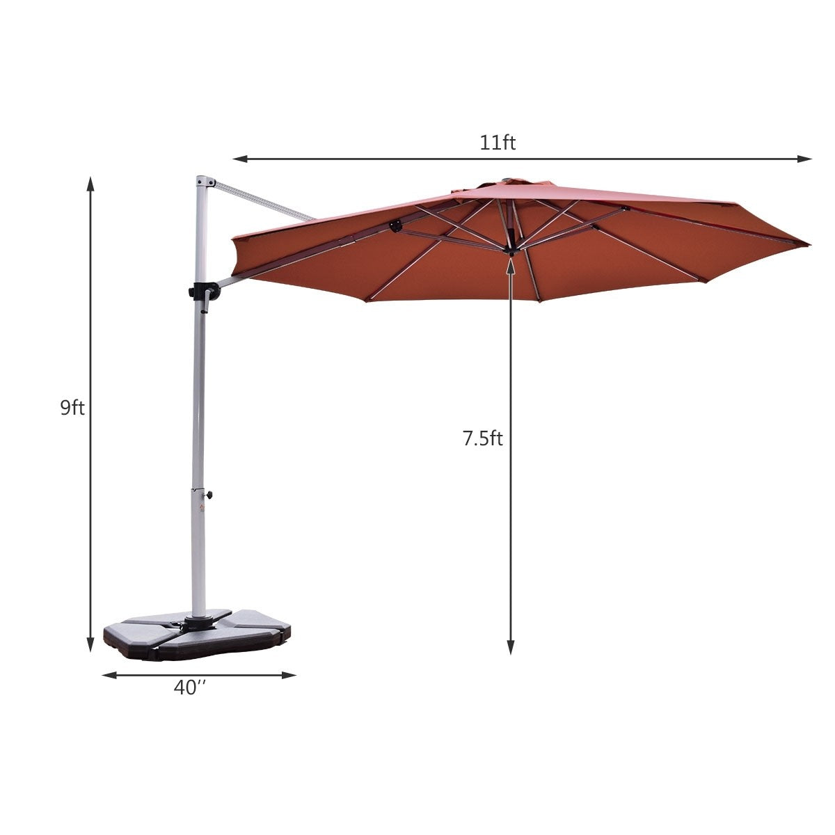 11' Patio Offset Cantilever Umbrella 360° Rotation Aluminum Tilt, 1 box unassembled, reg $423.99