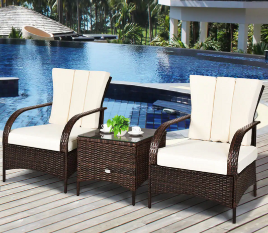 3-Piece Wicker Patio Conversation Set