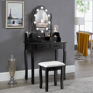 Vanity Table Set with Mirror and Soft Cushioned Stool*SCRATCH & DENT* - HW66403US-BK