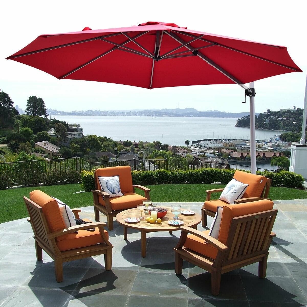 11' Patio Offset Cantilever Umbrella 360° Rotation Aluminum Tilt, base weights not included, in box unassembled