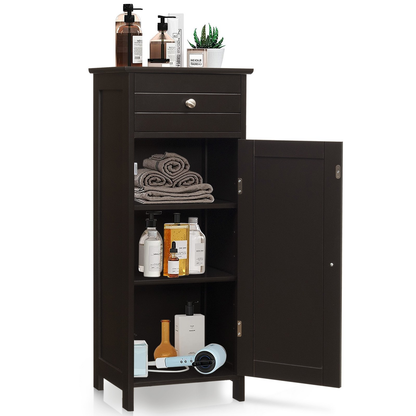 Wooden Storage Free-Standing Floor Cabinet with Drawer and Shelf, assembled