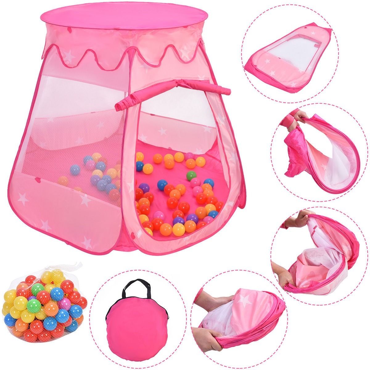 Portable Kids Play House Play Tent with 100 Balls - *UNASSEMBLED/IN BAG* - OP2973