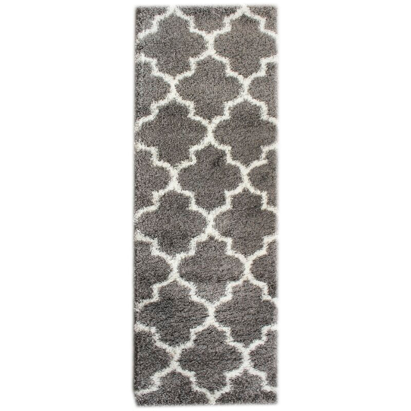 Sampson Geometric Shag Gray/White Area Rug - Runner 2'7" x 8'