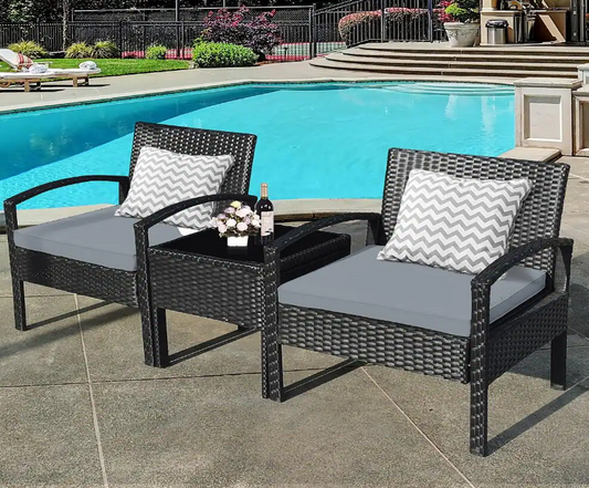 3 Pieces Outdoor Rattan Patio Conversation Set *UNASSEMBLED/IN BOX* - HW63218GR