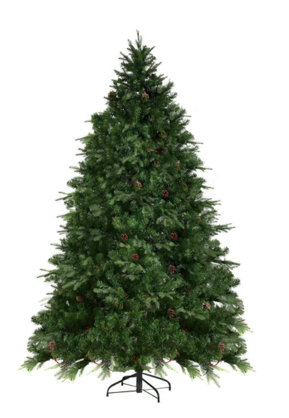 8 ft. Pre-Lit LED Artificial Christmas Tree Hinged with 600 LED Lights and Pine Cones *PRE-LIT*