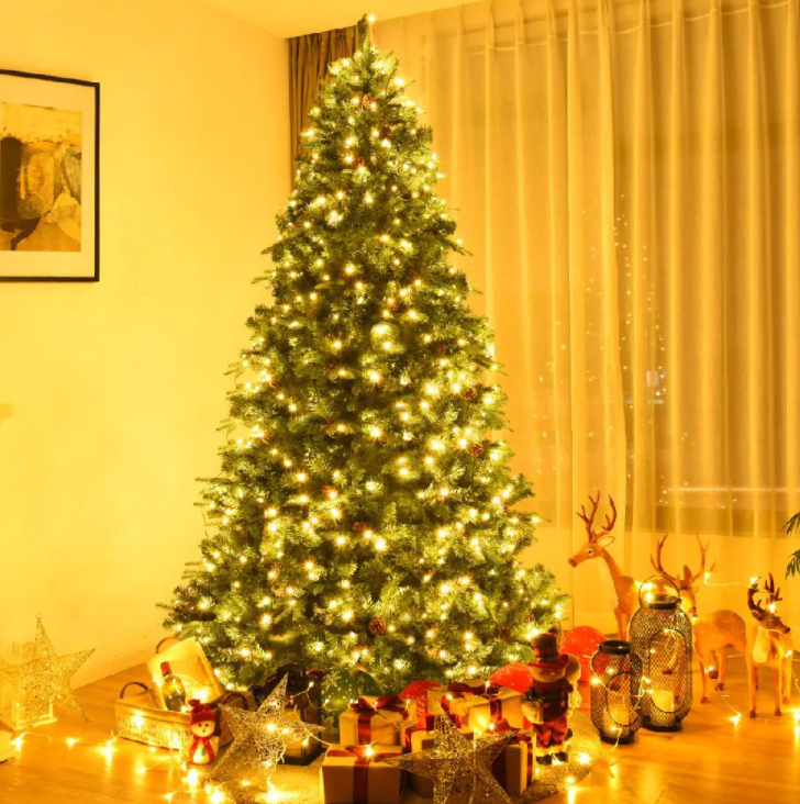 8 ft. Pre-Lit LED Artificial Christmas Tree Hinged with 600 LED Lights and Pine Cones *PRE-LIT*