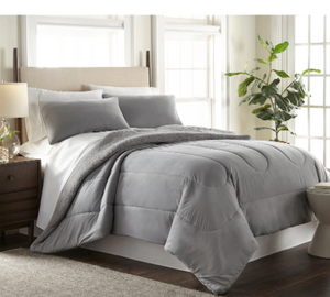 HomeSuite Micro Flannel Reverse Dyed to Match Sherpa Comforter 3-Piece Set - KING - GREYSTONE