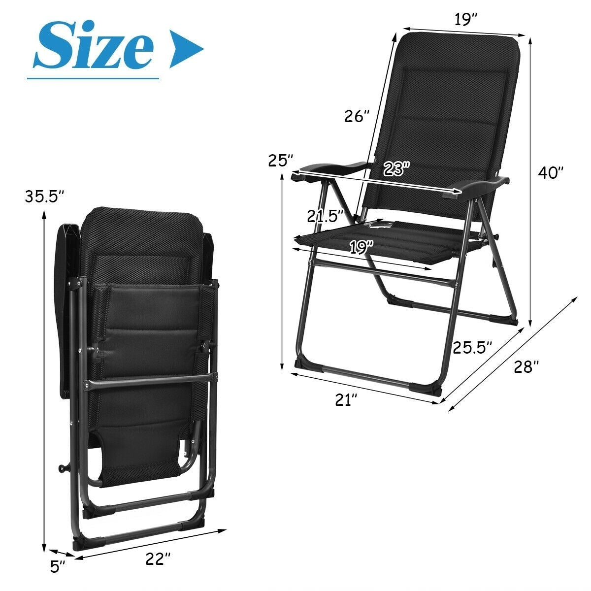 Outdoor Folding Patio Chair with Adjustable Backrest - OP70271BK