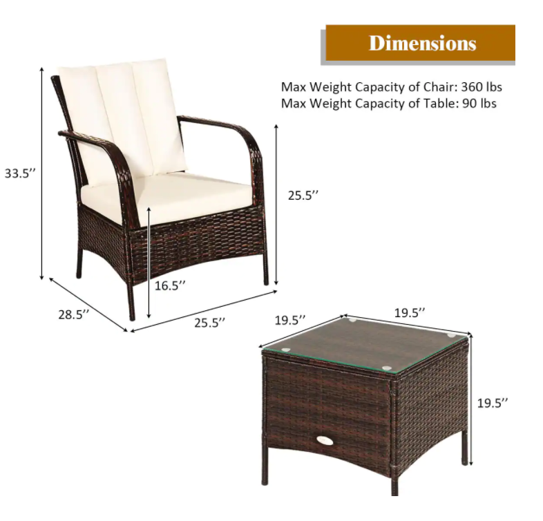 3-Piece Wicker Patio Conversation Set