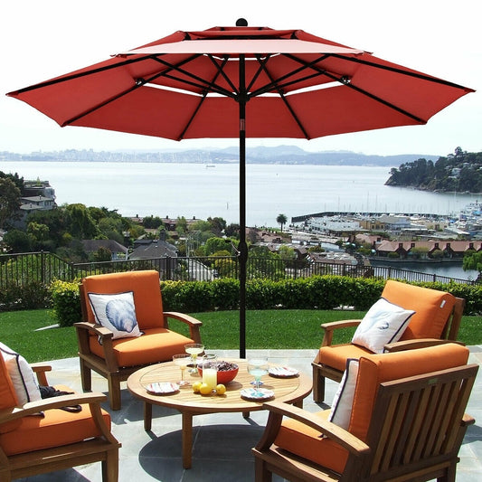 10 Feet 3 Tier Outdoor Patio Umbrella with Double Vented - BURGUNDY