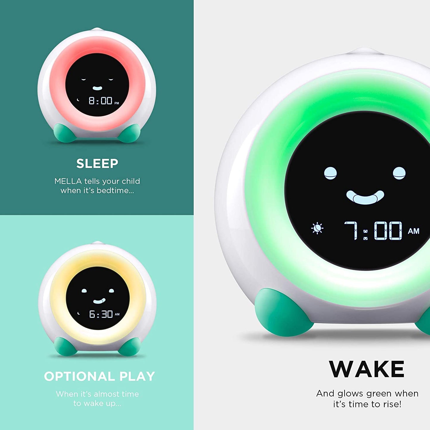 Mella Ready to Rise Children's Sleep Trainer, Alarm Clock, Night Light and Sleep Sounds Machine