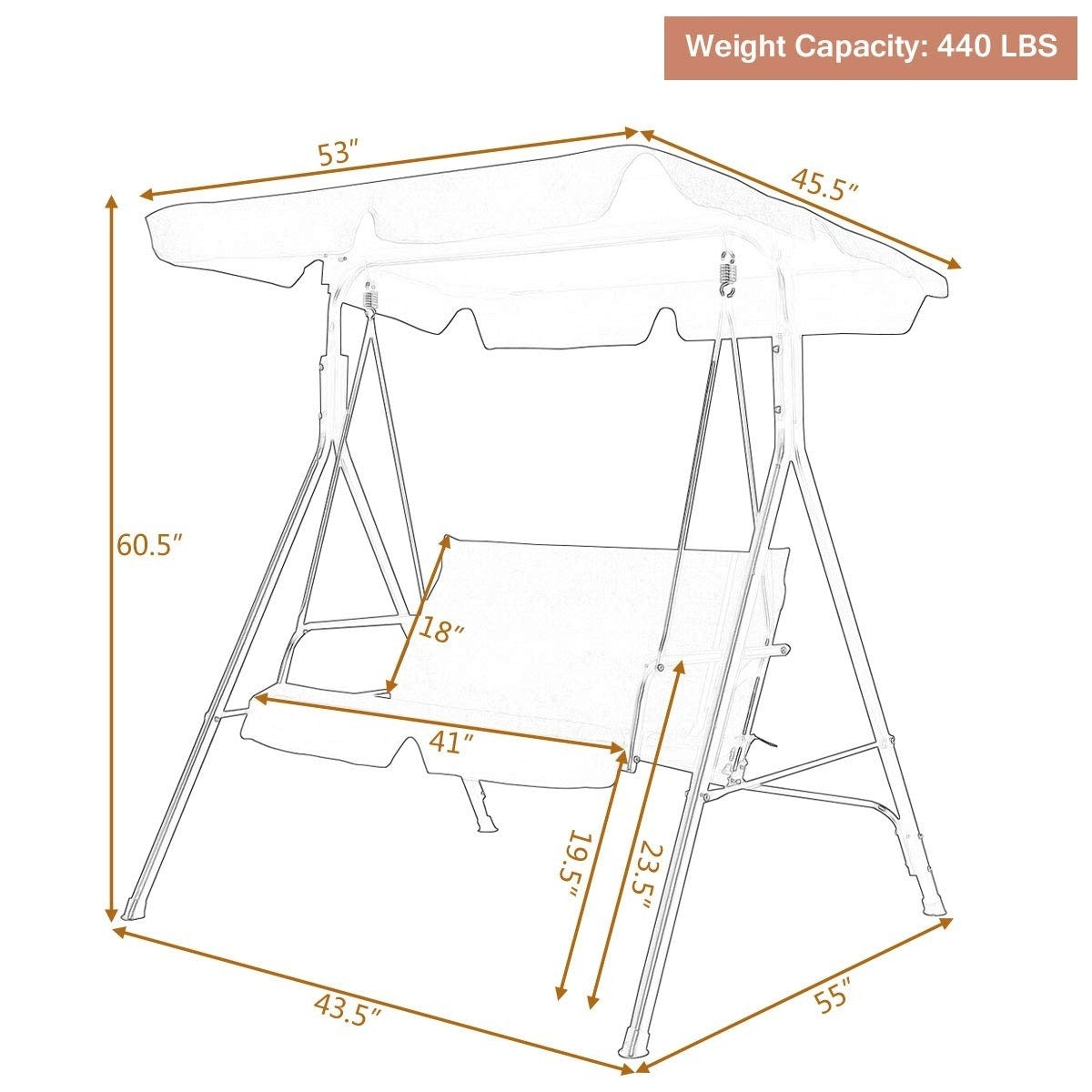 Love Seat Swing with Patio Canopy*UNASSEMBLED/IN BOX* - BLACK- OP70493BK