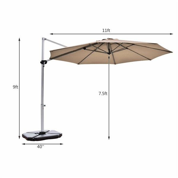 11' Patio Cantilever Offset Umbrella 360 degrees Rotation Aluminum Tilt *UNASSEMBLED/IN BOX* - OP70234TN