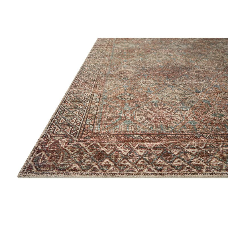 Billie Oriental Aqua/Rust Area Rug - 2' x 5'