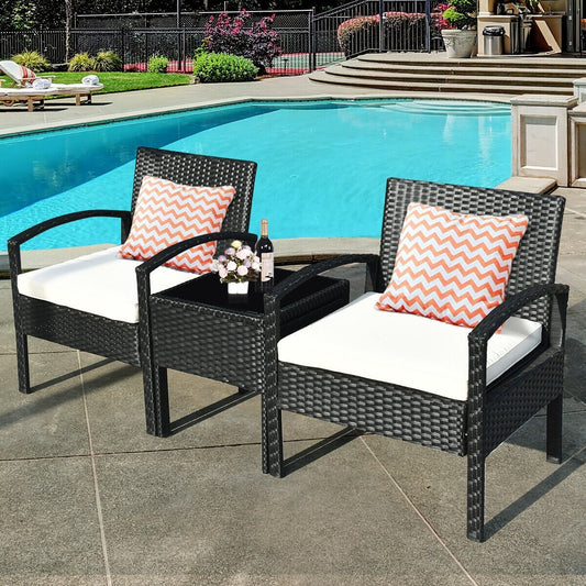 3 - Pieces Outdoor Rattan Patio Conversation Set with Seat Cushions. Unassembled