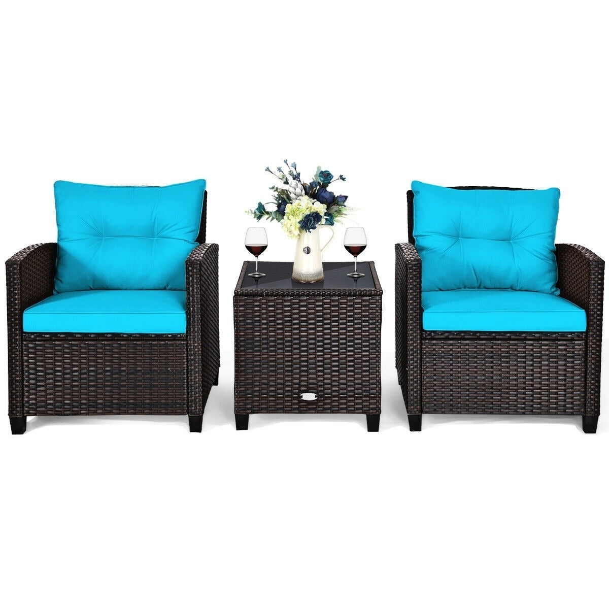 3 Pieces Patio Rattan Furniture Set *UNASSEMBLED/IN BOX* - HW63759TU