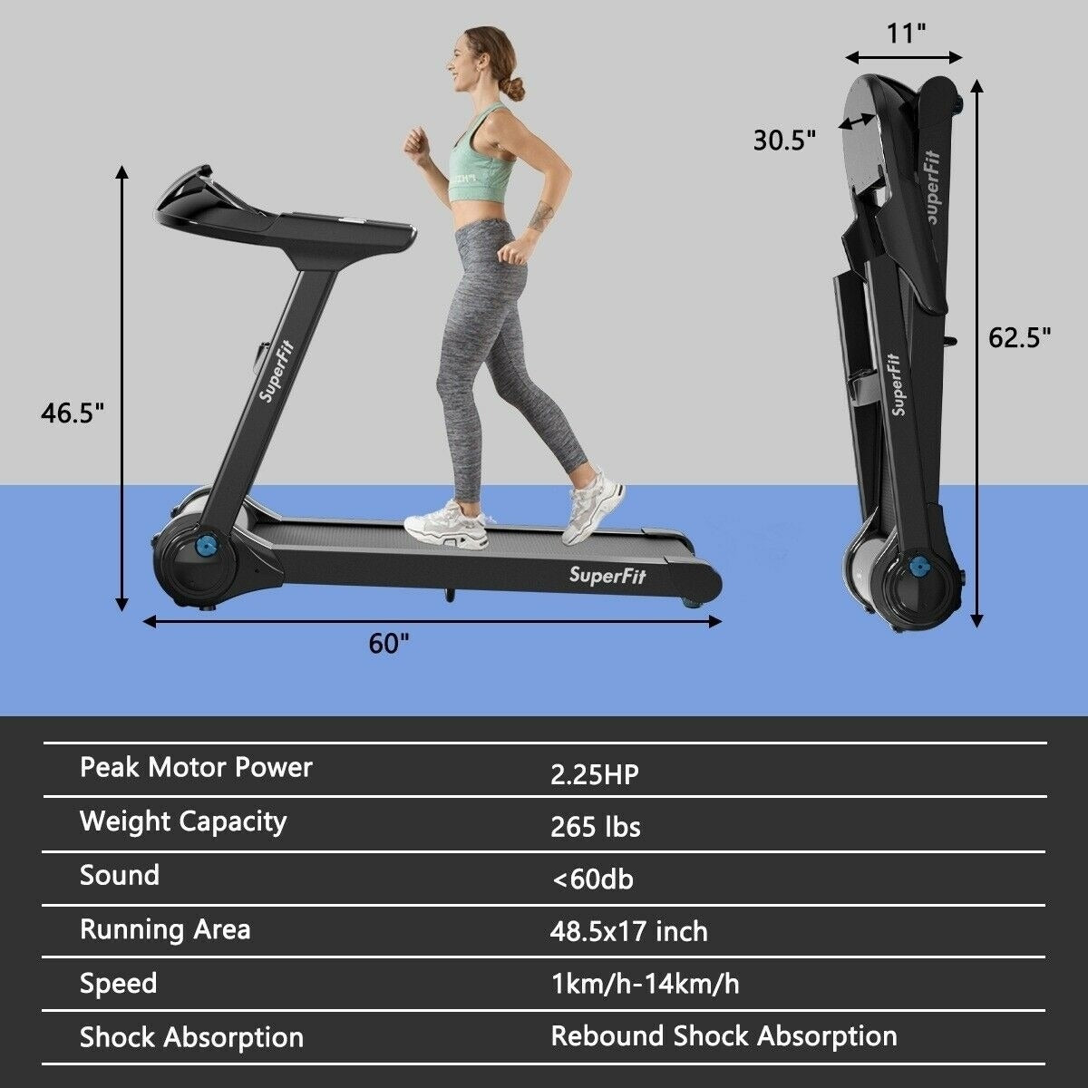EXTRA 50%OFF, now just $199.99,  2.25HP Folding Treadmill Running Jogging Machine with LED Touch Display - SP37546BK