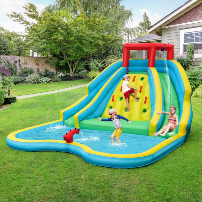 Double Side Inflatable Water Slide Park with Climbing Wall for Outdoor  - Without Blower