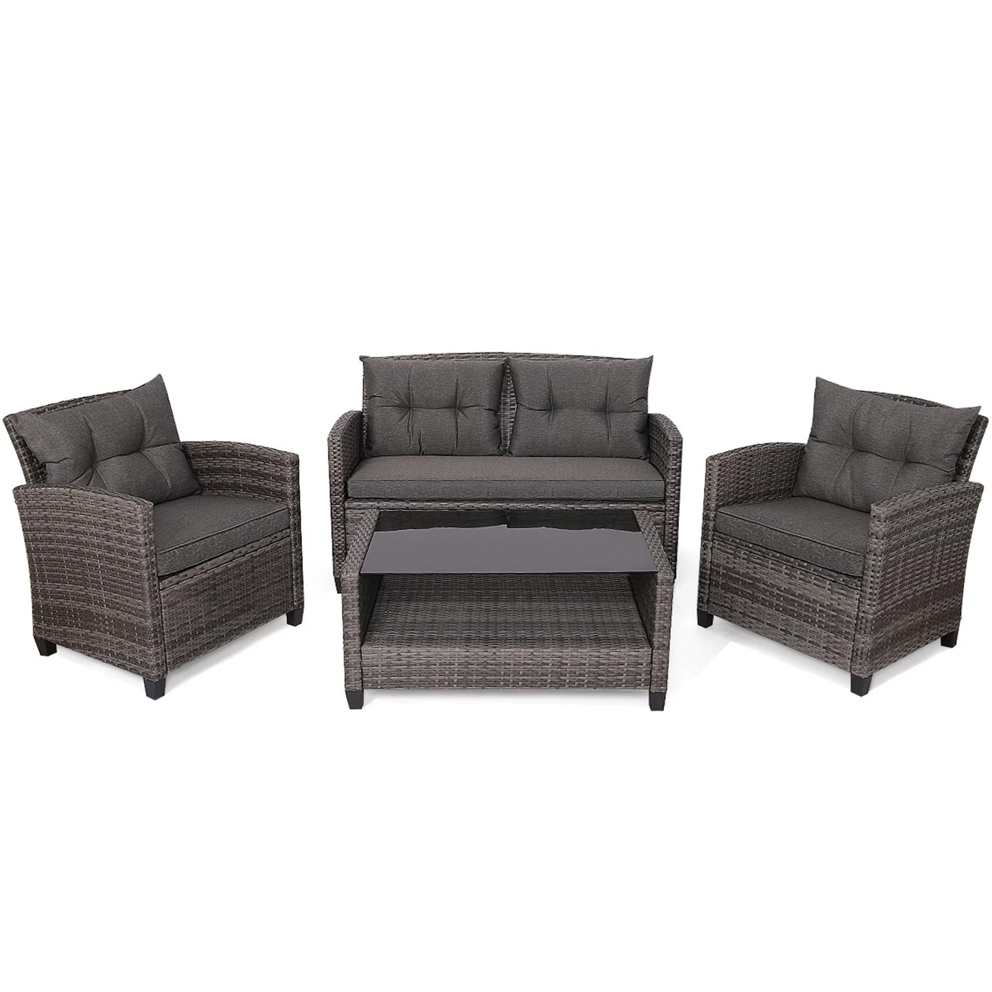 4PCS Rattan Cushioned Outdoor Furniture Set *UNASSEMBLED/IN BOXES(3) - HW68647B