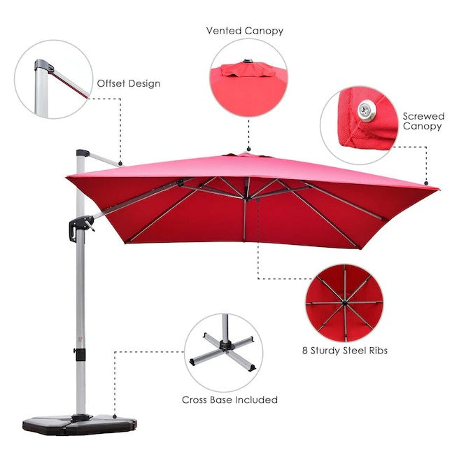 10Ft Square Aluminum Patio Offset Cantilever Umbrella With 360° Rotation/Tilt *UNASSEMBLED/IN BOX*