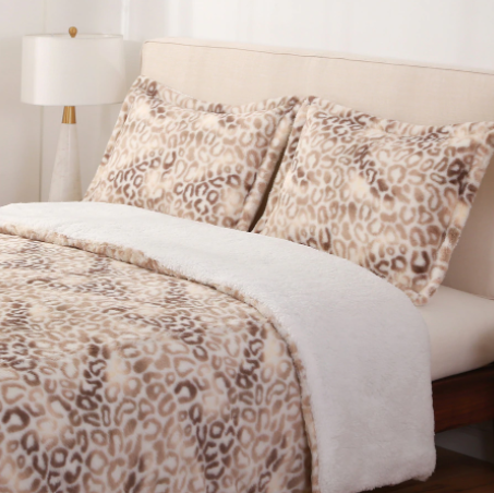 Berkshire 3 Piece Printed Fur Reverse to Sherpa Comforter Set - QUEEN - CHEETAH