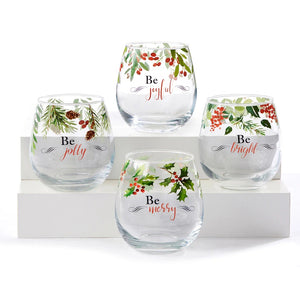 Holiday Memories Stemless Set of 4 Wine Glasses