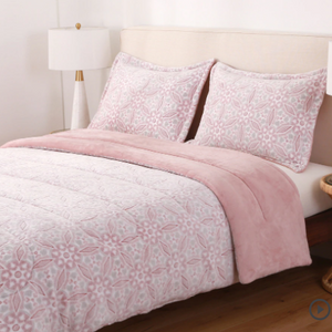 Berkshire 3 Piece Printed Fur Reverse to Sherpa Comforter Set - DOUBLE - BLUSH