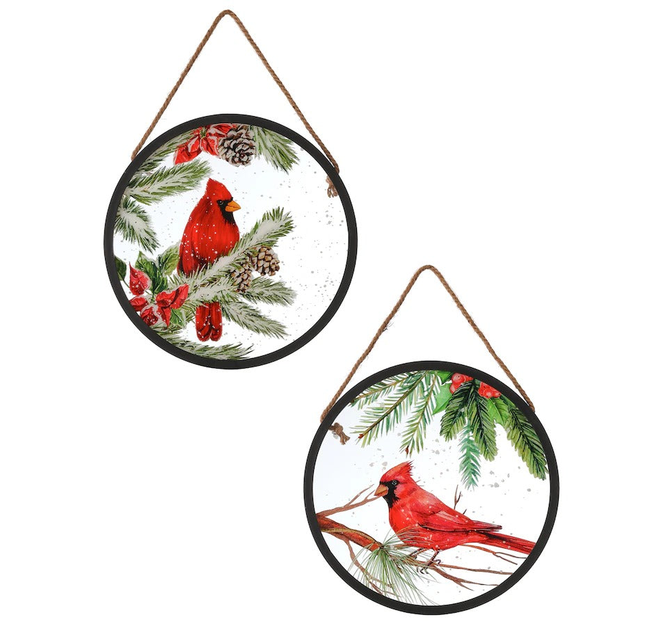 Holiday Memories 16" Round Hanging Cardinal Print (Set of 2)