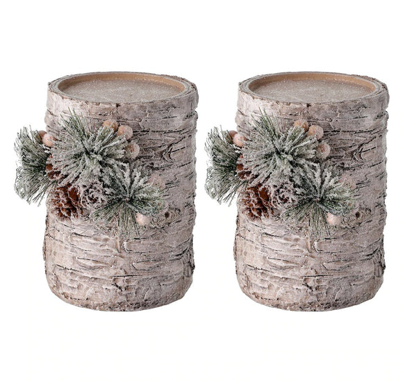 Holiday Memories Set of 2 Birch Pillar Candle Holders