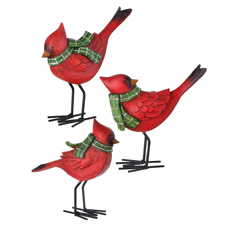 Holiday Memories Resin Hand-Painted Cardinals with Scarves (Set of 3)