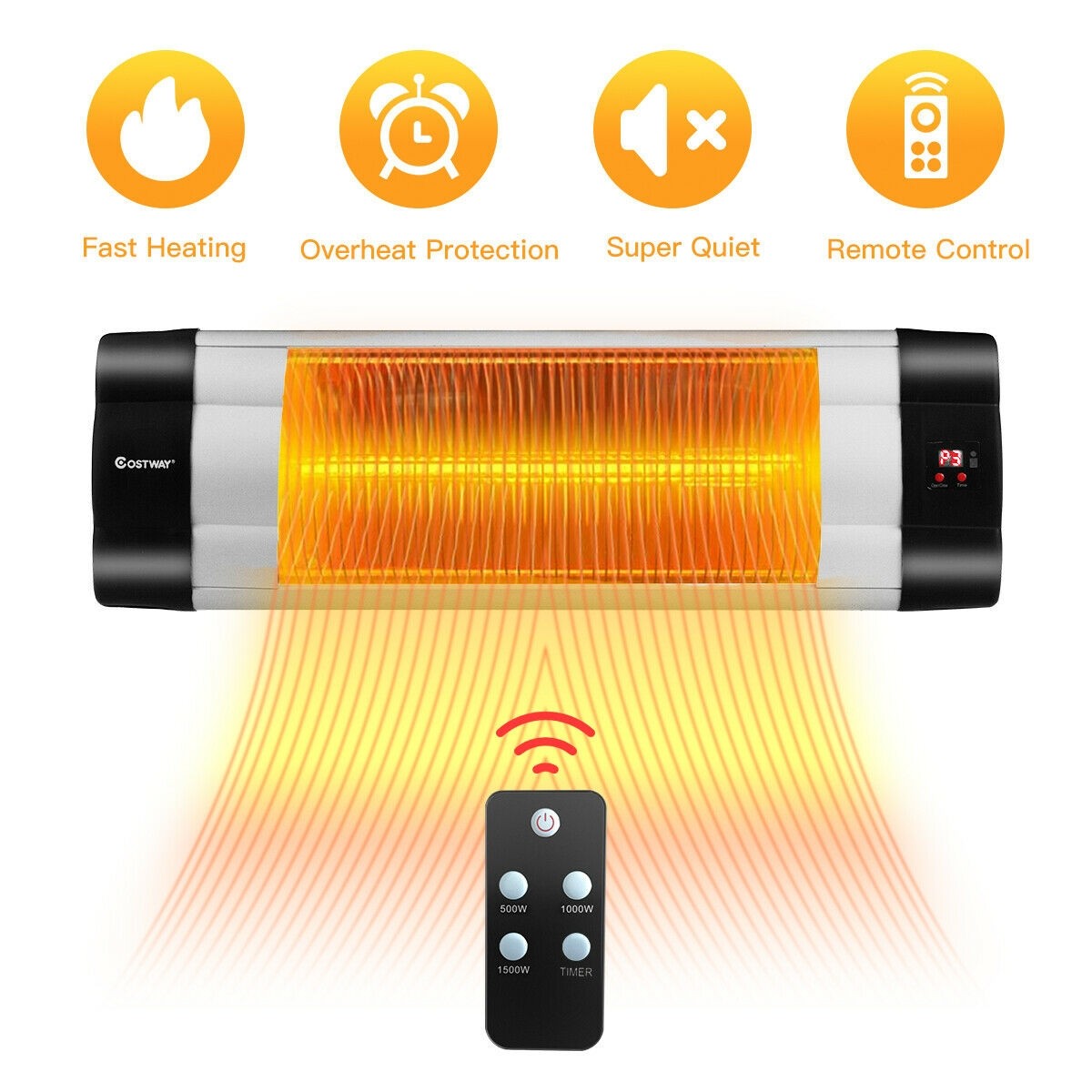 1500 W 3 Modes Adjustable Infrared Wall-Mounted Patio Heater with Remote Control