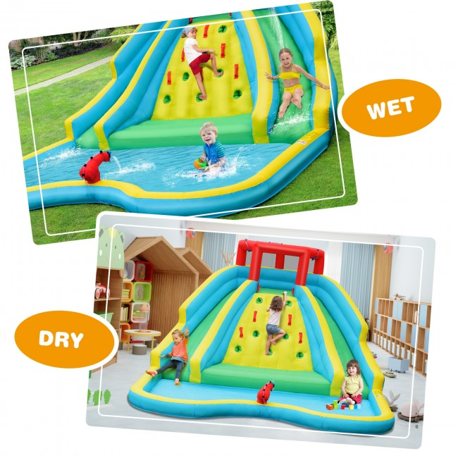 Double Side Inflatable Water Slide Park with Climbing Wall for Outdoor  - Without Blower